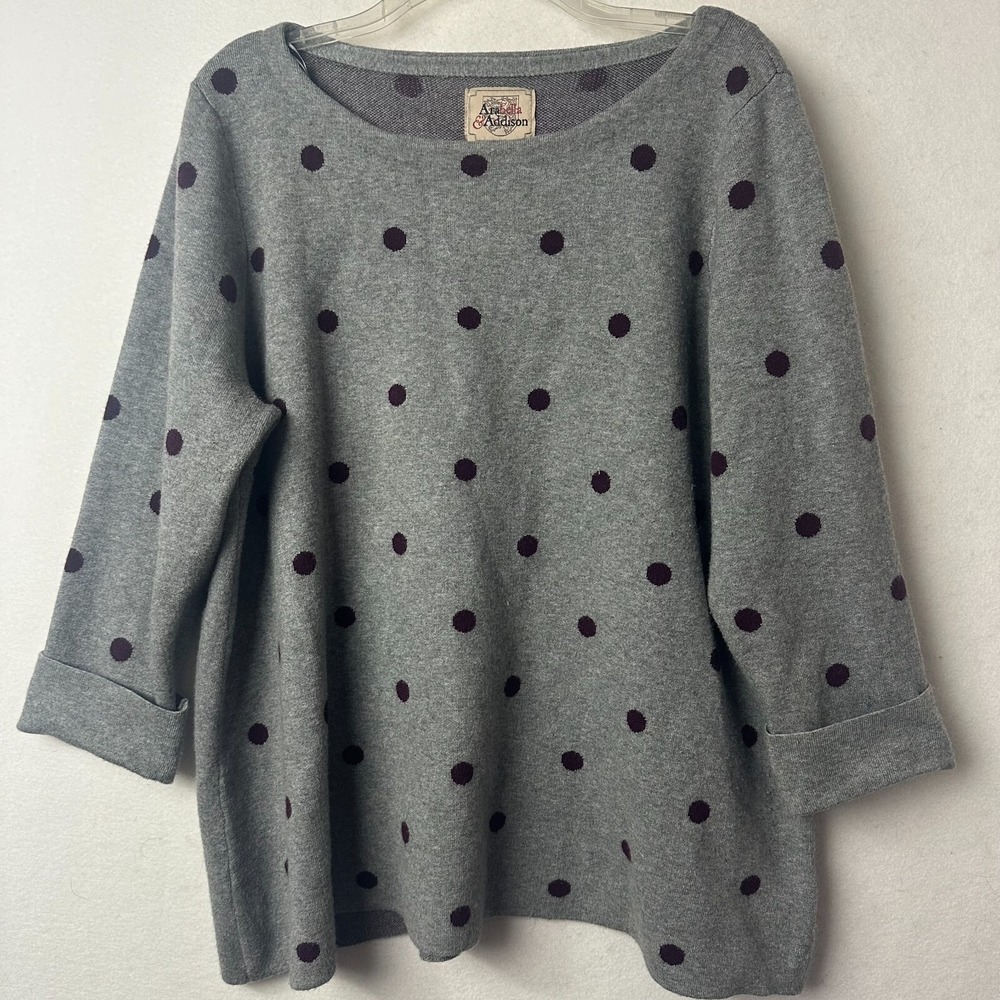 Arabella & Addison Grey Purple Polka Dot Knit Sweater Top 2X Plus 3/4 Sleeve